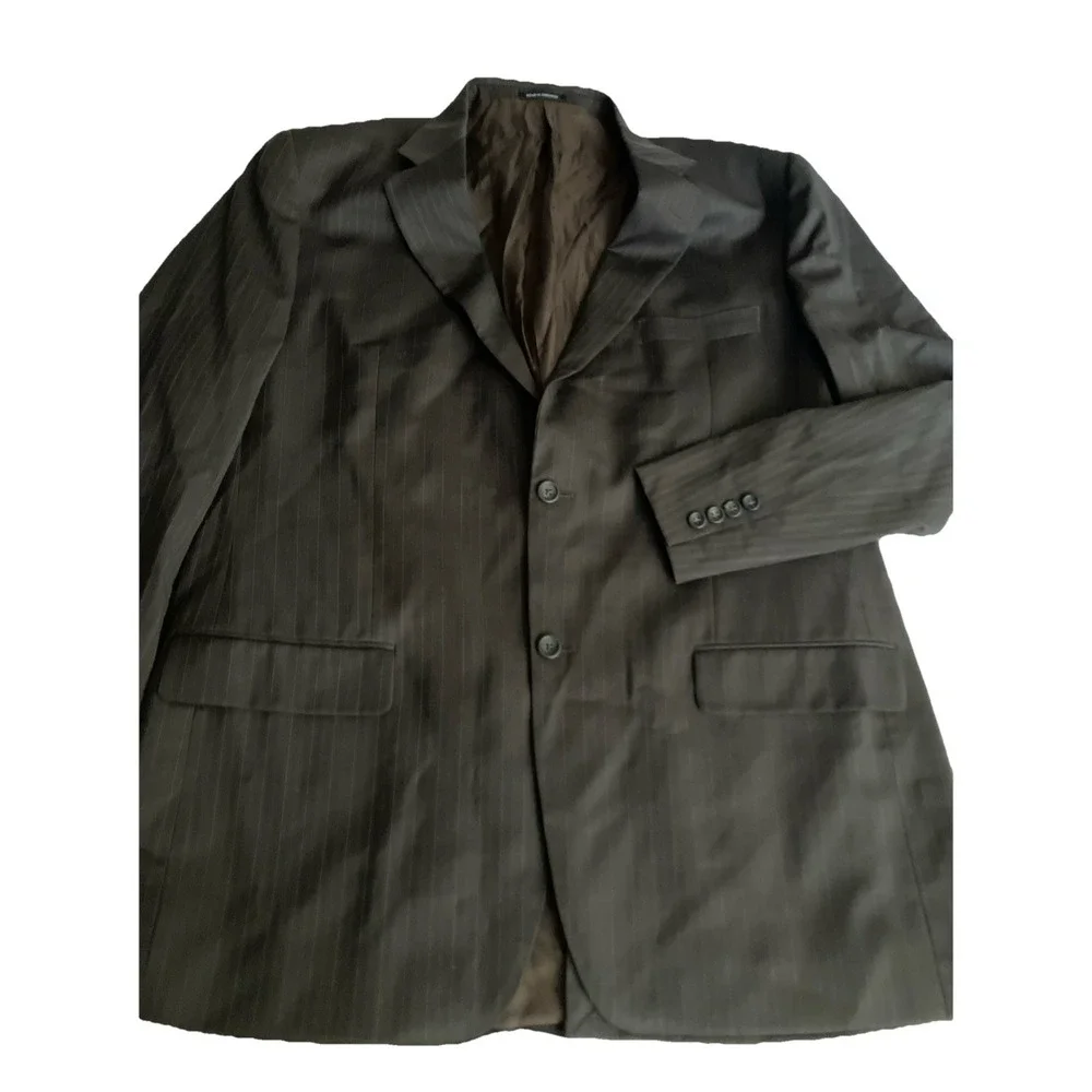 JOSEPH &‎ FEISS Super 100's Wool Pin Striped Dark Gray Blazer Size 46 Long